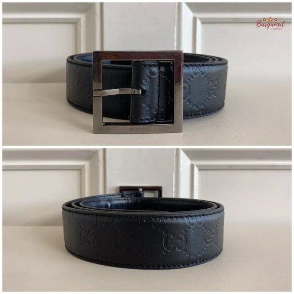 Authentic Gucci Black Monogram Guccissima Leather Silver Buckle Belt 100/40 - Picture 3 of 12